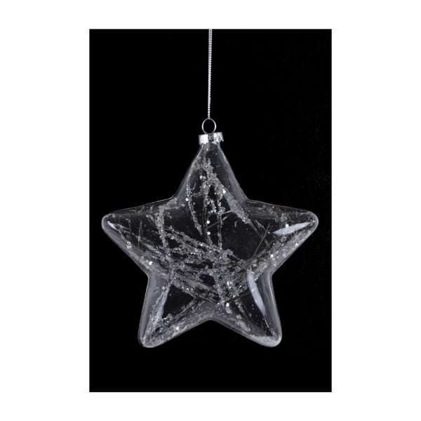 Vánoční skleněná ozdoba ve tvaru hvězdy s větvičkou Ego dekor, výška 15 cm