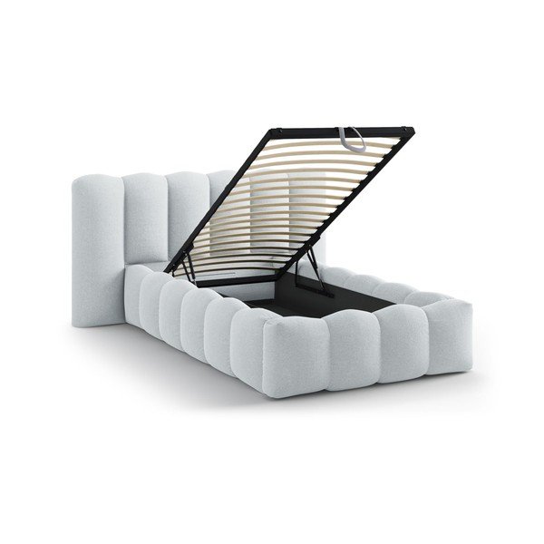 Světle šedá čalouněná jednolůžková postel s úložným prostorem s roštem 90x200 cm Lupine – Micadoni -image-1