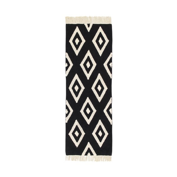 Černý bavlněný ručně vyráběný koberec Lorena Canals Diamonds, 80 x 230 cm