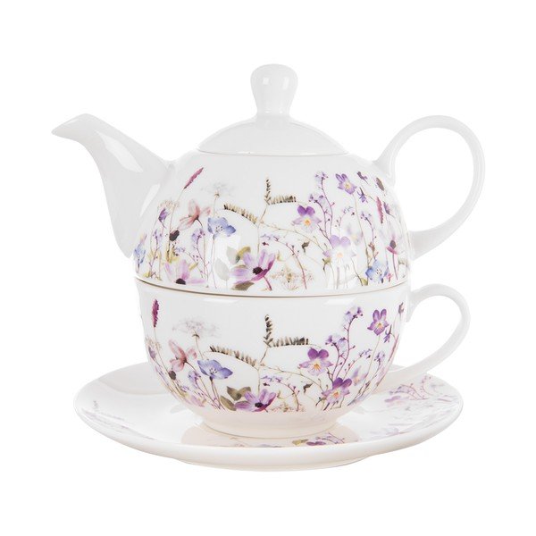 Bílá/fialová porcelánová čajová souprava Louka – Orion