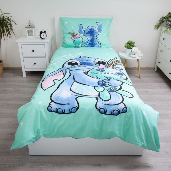 Bavlněné dětské povlečení na jednolůžko v mentolové barvě 140x200 cm Lilo & Stitch "Buddies" – Jerry Fabrics-image-1