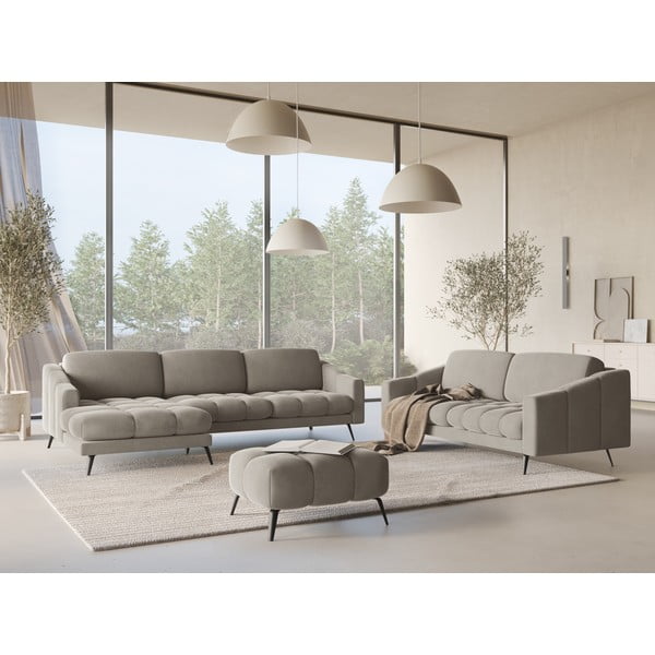 Béžová sametová rohová pohovka (levý roh) Nalu – Makamii-image-1