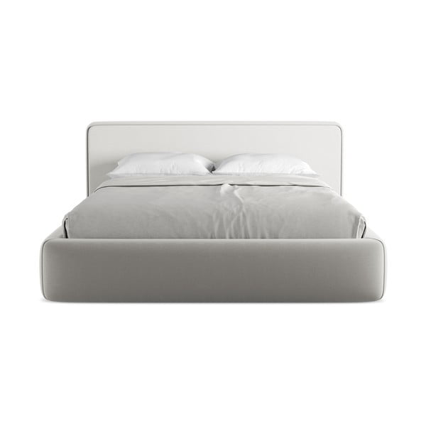 Světle šedá čalouněná dvoulůžková postel s úložným prostorem s roštem 160x200 cm Kiana – Makamii-image-4