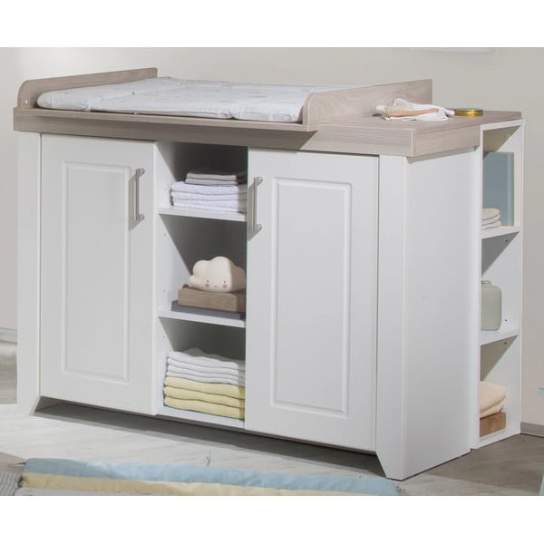 Bílá nízká dětská komoda v dekoru jilmu s přebalovacím pultem 120x98 cm Felicia – Roba-image-1