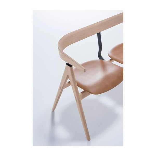 Lavice z dubového dřeva s koženým sedákem Gazzda Ava-image-4