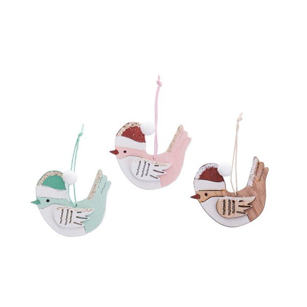 Dřevěné vánoční ozdoby v sadě 6 ks 8 cm Birds – Casa Selección
