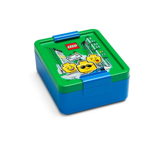 Modrý box na svačinu se zeleným víčkem LEGO® Iconic