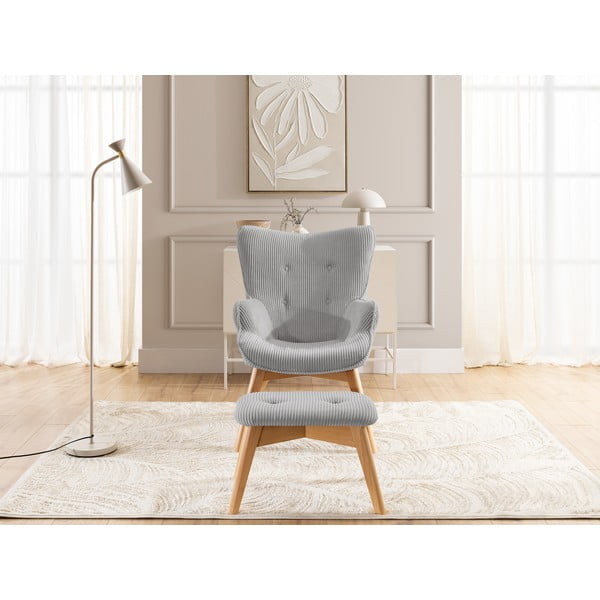 Šedé manšestrové křeslo s podnožkou Niko – Ropez-image-1