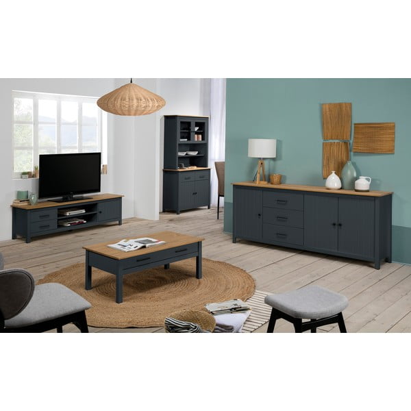 Tmavě modrá kredenc z borovicového dřeva 90x180 cm Miranda – Marckeric-image-1