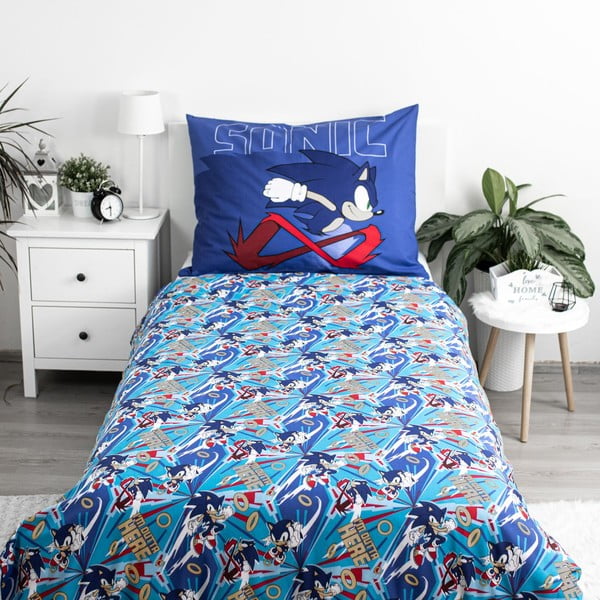 Modré bavlněné dětské povlečení na jednolůžko 140x200 cm Sonic "Let´s go" – Jerry Fabrics-image-2