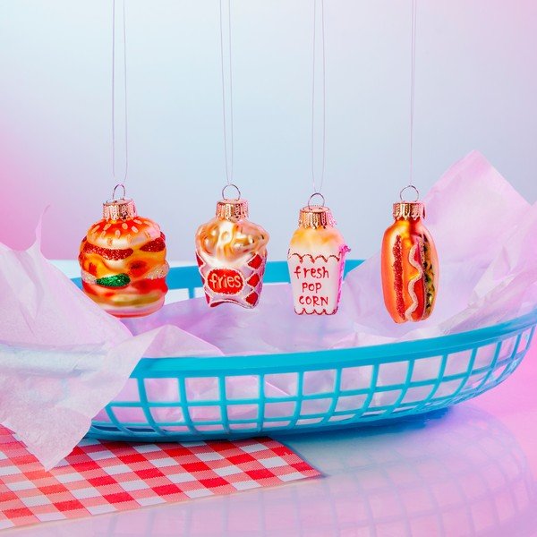 Skleněné vánoční ozdoby v sadě 4 ks Fast Food – Sass & Belle-image-1