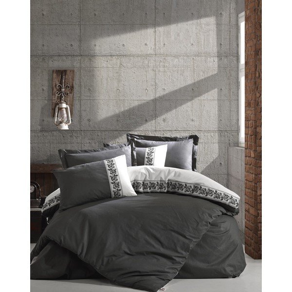 Šedé bavlněné povlečení s prostěradlem Cotton Box Rosinda, 200 x 220 cm-image-1