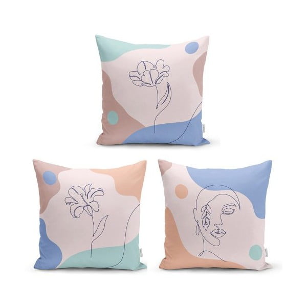 Sada 3 dekorativních povlaků na polštáře Minimalist Cushion Covers Colorful Flower, 45 x 45 cm