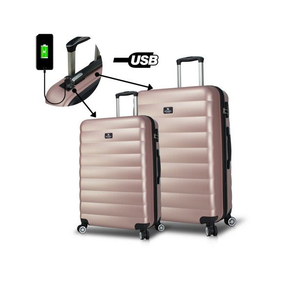 Sada 2 růžových cestovních kufrů na kolečkách s USB porty My Valice RESSNO Large & Medium-image-1