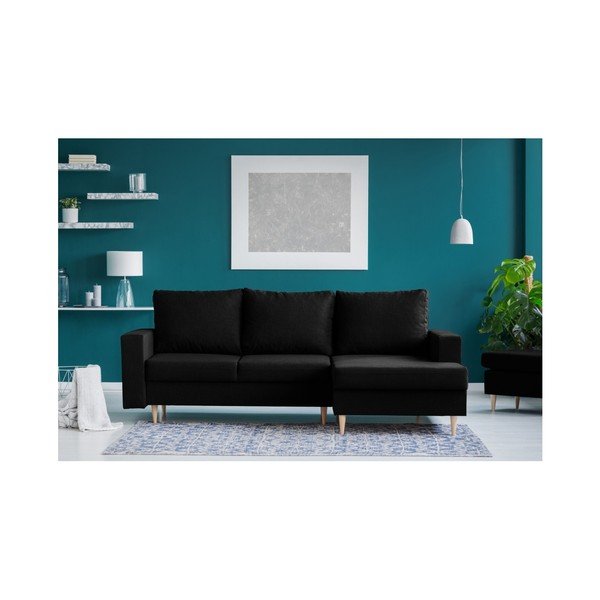 Černá rohová rozkládací pohovka s lenoškou na pravé straně Mazzini Sofas Iris-image-2