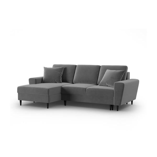 Světle šedá sametová rozkládací/s úložným prostorem rohová pohovka (levý roh/s lenoškou) Kyoto – Cosmopolitan Design-image-4