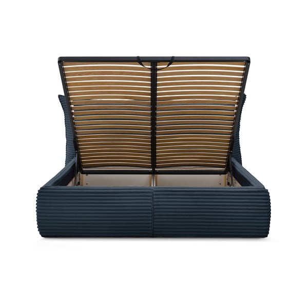 Tmavě modrá čalouněná dvoulůžková postel s úložným prostorem a roštem 180x200 cm Jade – Bobochic Paris-image-4