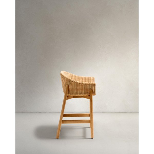Polstrovaná/ratanová zahradní barová židle v přírodní barvě Galea – Kave Home-image-4