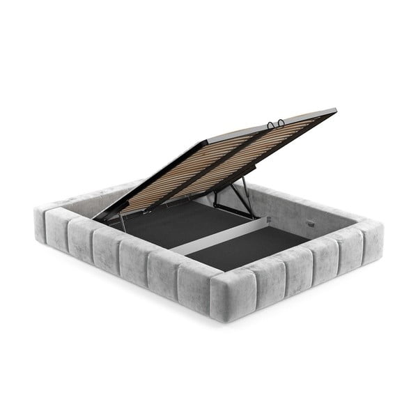 Světle šedá čalouněná dvoulůžková postel s úložným prostorem s roštem 200x200 cm Aruba L – Maison de Rêve-image-3