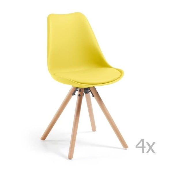 Sada 4 žlutých jídelních židlí s dřevěným podnožím La Forma Lars