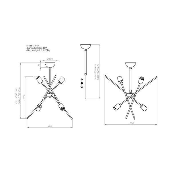 Závěsné stropní svítidlo se 4 žárovkami Homemania Decor Gera-image-2