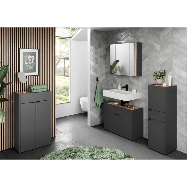 Antracitová vysoká koupelnová skříňka 34x111 cm Forano – Germania-image-3