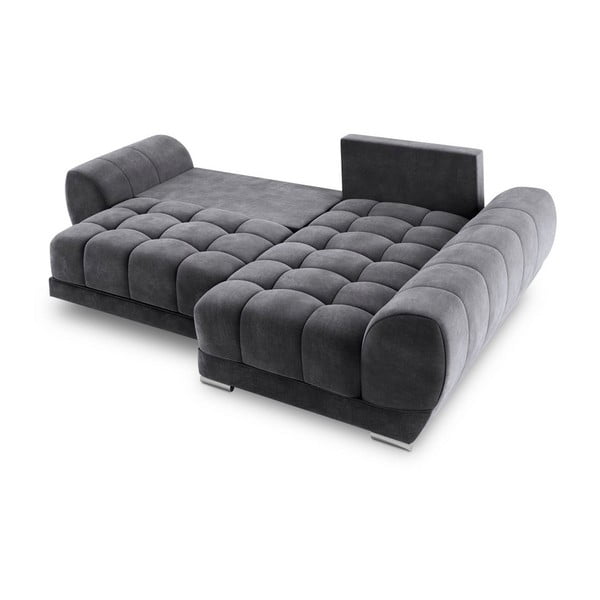 Tmavě šedá rozkládací rohová pohovka se sametovým potahem Windsor & Co Sofas Nuage, pravý roh-image-4