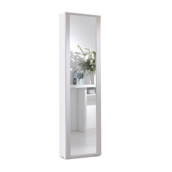 Bílá skříňka v dekoru modřínového dřeva se zrcadlem Terraneo