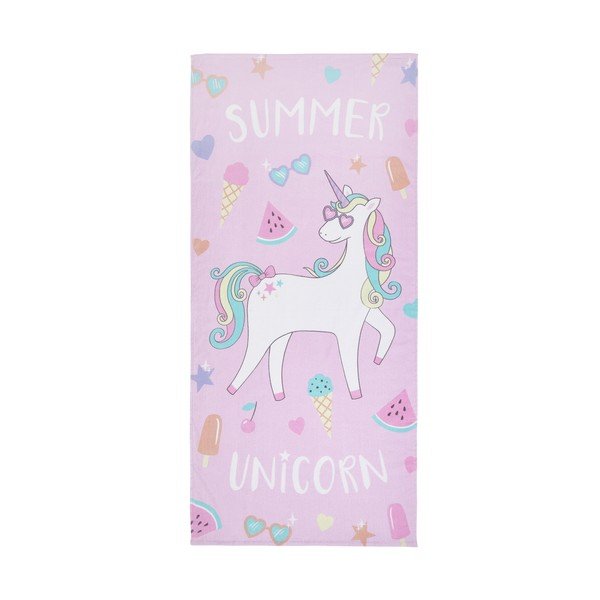 Růžová/fialová bavlněná plážová osuška 76x160 cm Summer Unicorn – Catherine Lansfield