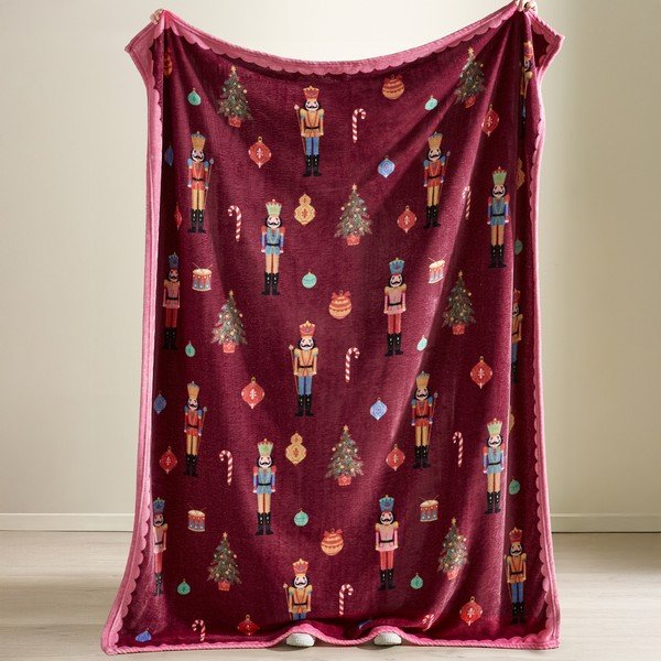 Vínová/růžová deka s vánočním motivem 170x130 cm Christmas Nutcracker – Catherine Lansfield-image-2