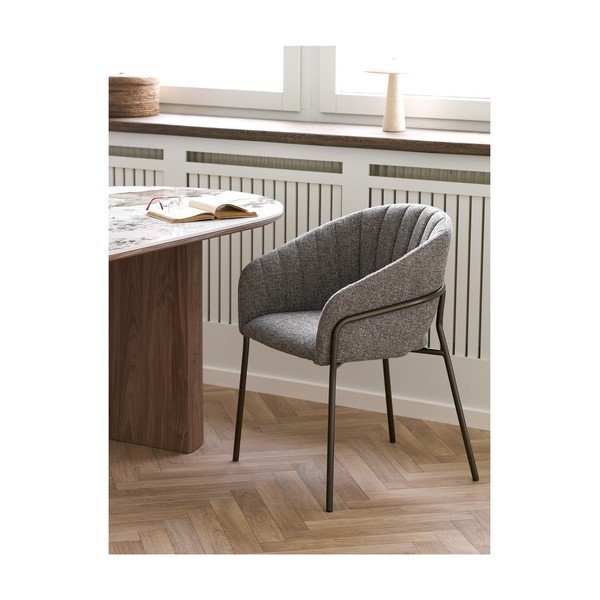Šedé ocelové jídelní křeslo s područkami Costa – House Nordic-image-1