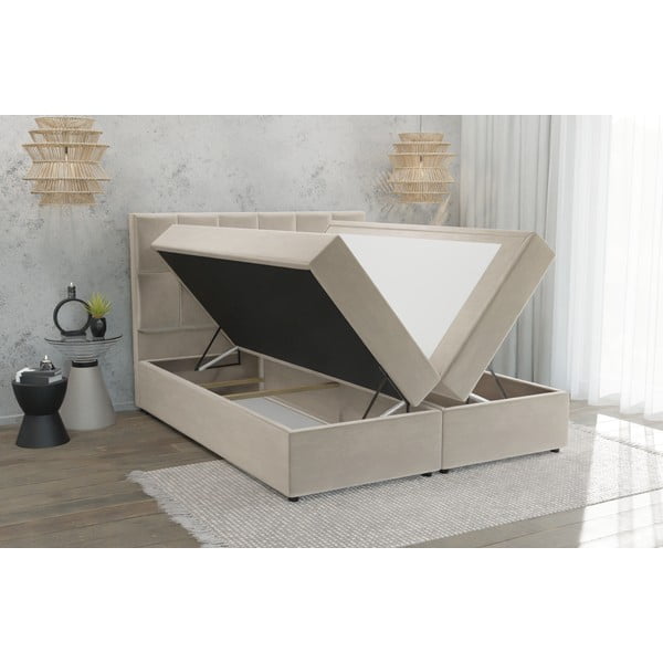Béžová boxspring postel s úložným prostorem 180x200 cm Flip – Ropez-image-3