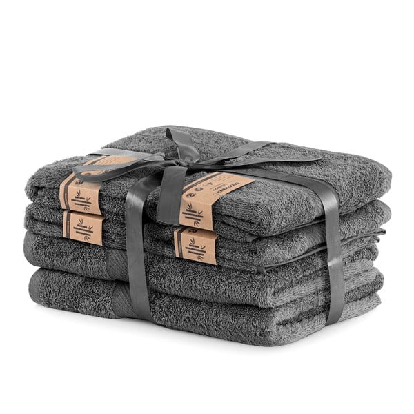 Set 2 tmavě šedých osušek a 4 ručníků DecoKing Bamby Charcoal-image-1