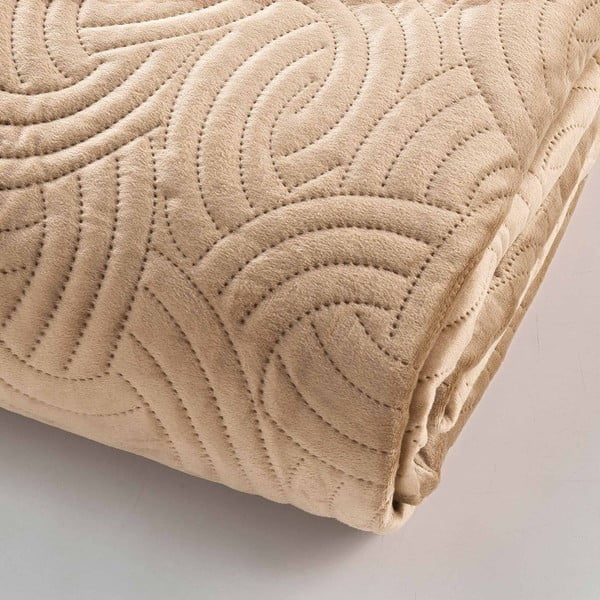 Světle hnědý sametový set přehozu a povlaku na polštář 240x260 cm Solange – douceur d'intérieur-image-2