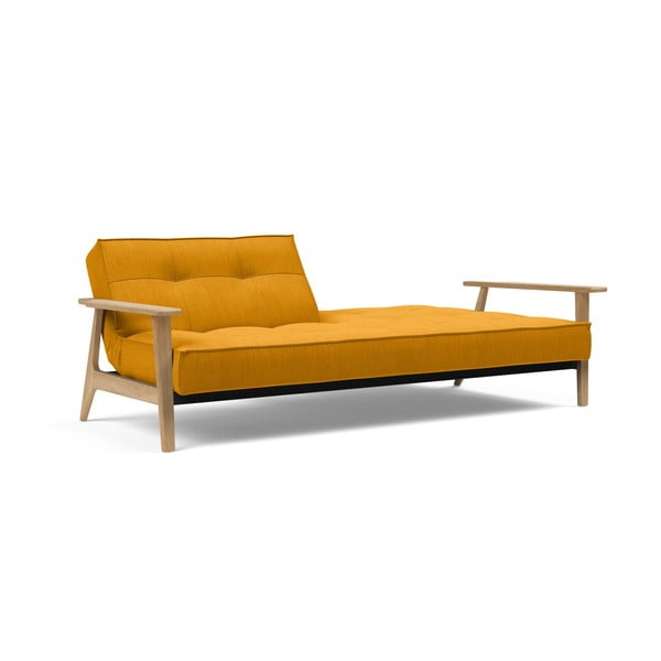 Oranžová rozkládací pohovka s dřevěnými područkami Innovation Splitback-image-1