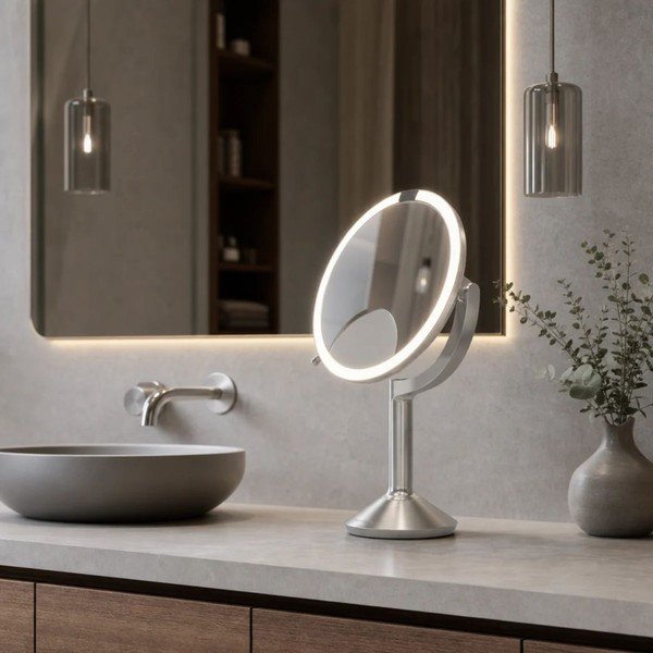 Kosmetické zrcadlo s osvětlením/zvětšovací (zvětšení 5x/zvětšení 10x) ø 20 cm Trio – simplehuman-image-3