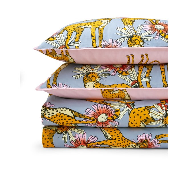 Růžové/šedé bavlněné povlečení na dvoulůžko 200x200 cm Untamed Cheetah – Their Nibs