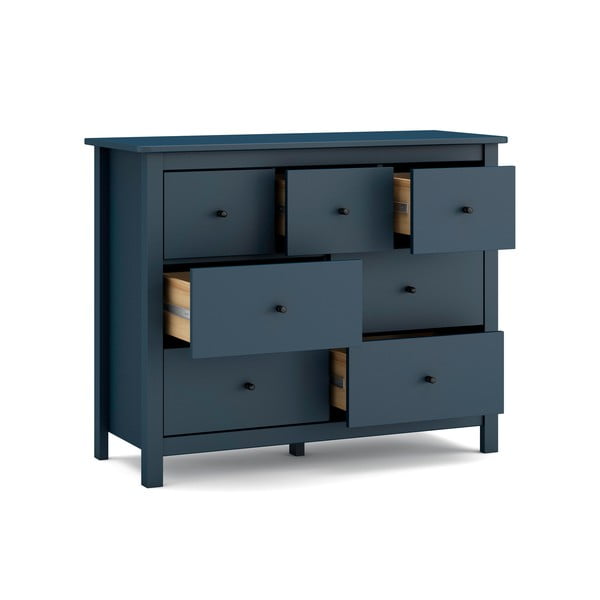 Tmavě modrá nízká komoda z borovicového dřeva 110x80 cm Misti – Marckeric-image-3