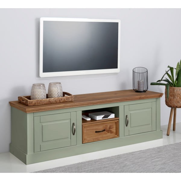 Světle zelený TV stolek z borovicového dřeva 160x50 cm Selma – Støraa-image-1