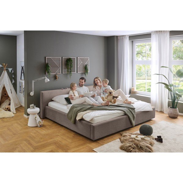 Taupe čalouněná dvoulůžková postel s úložným prostorem s roštem 200x240 cm Cube – Meise Möbel-image-1