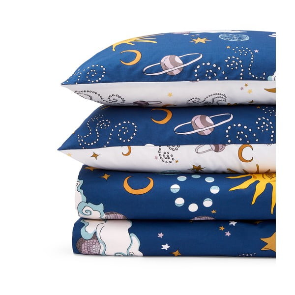 Bílé/modré bavlněné povlečení na jednolůžko 135x200 cm Disco Space – Their Nibs