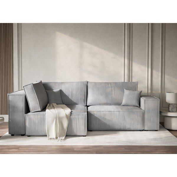 Šedá manšestrová rozkládací/s úložným prostorem rohová pohovka (levý roh/do L) Tonga – Maison de Rêve-image-1