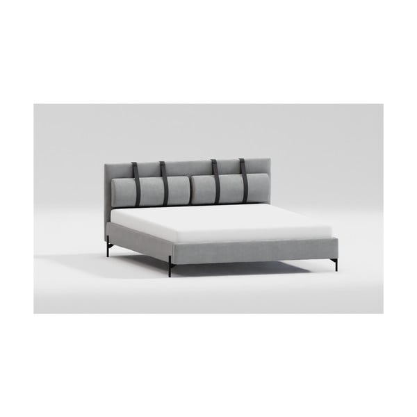 Světle šedá čalouněná dvoulůžková postel s roštem 160x200 cm Tulsa – Ropez-image-2