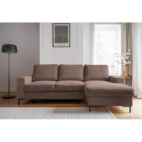 Hnědá manšestrová rozkládací rohová pohovka (pravý roh) Lofty Lilly – Miuform-image-1