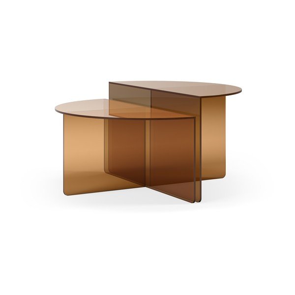 Hnědé skleněné kulaté konferenční stolky v sadě 2 ks ø 80 cm Velta – MOME