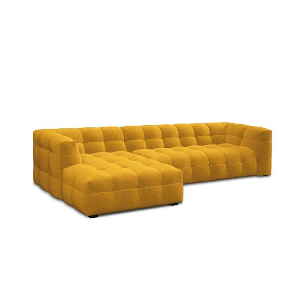 Žlutá sametová rohová pohovka Windsor & Co Sofas Vesta, levý roh-image-3
