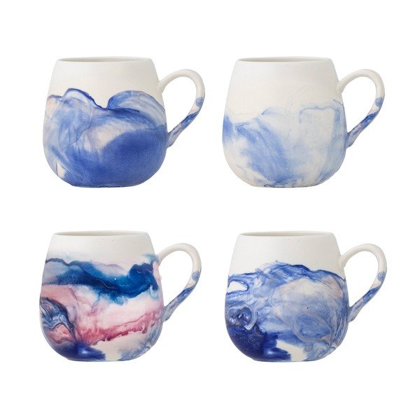 Bílé/modré šálky v sadě 4 ks z kameniny 250 ml Lyre – Bloomingville