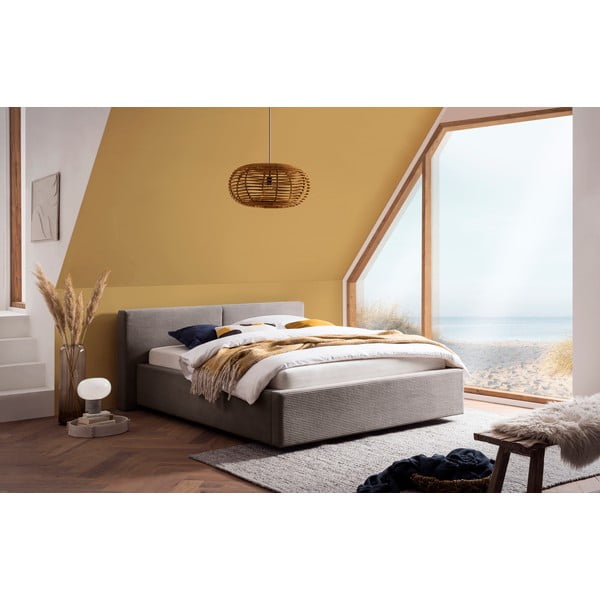 Světle hnědá čalouněná dvoulůžková postel bez roštu 140x200 cm Cube – Meise Möbel-image-1