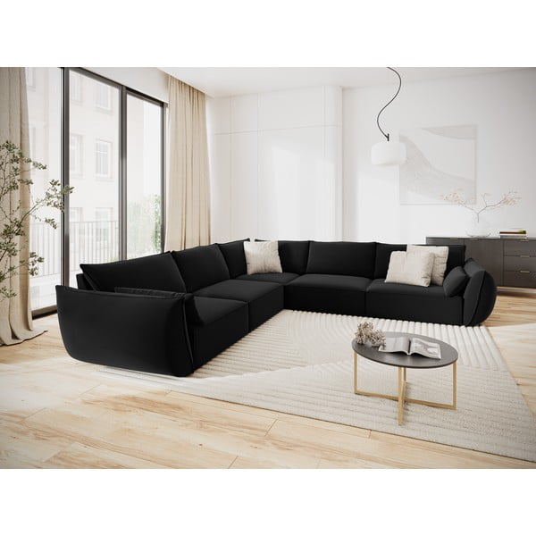 Černá sametová rohová pohovka Vanda – Mazzini Sofas-image-1