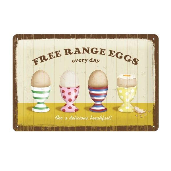 Plechová cedule Free range eggs, 20x30 cm